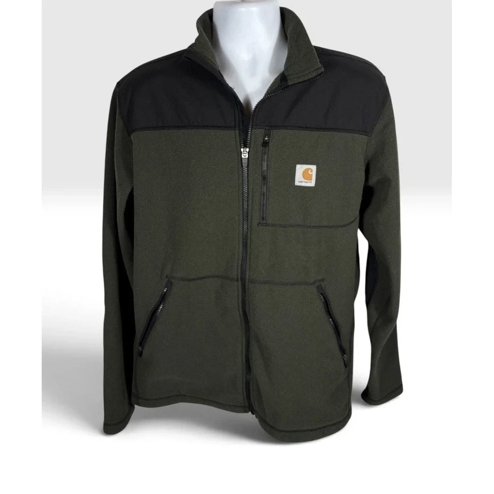 Carhartt Mens Fallon Full-Zip Sweater Fleece Jacket Medium Moss Green &BLK -2203